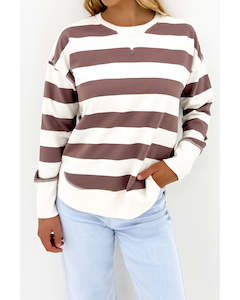 Foxwood Striped Delilah Crew - Mocha