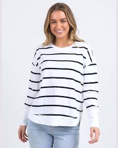 Foxwood Farrah Stripe Long Sleeve - White/Navy Stripe