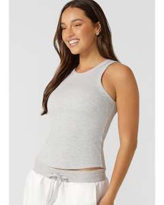 Lorna Jane Basics Rib Tank - Light Grey Marl