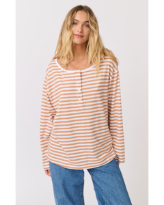 Cartel & Willow Henley Long Sleeve - Toffee Stripe