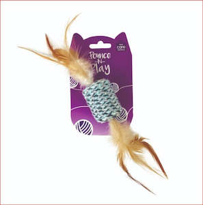 Pounce n Play Woollen Drum with Feathers Cat Toy