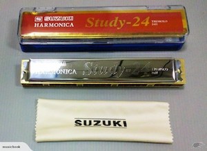 Products: Brand New Suzuki Study-24 24 Holes Harmonica Tremolo & Cleaning Cloth Box - Fiddle Violin Guitar