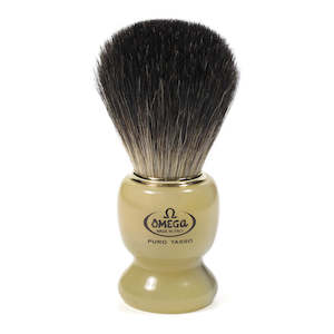 Badger Brushes: Omega Pure Badger Shaving Brush with Stand (Faux Horn)