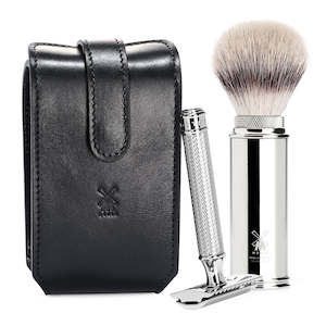 Mühle Travel Shave Set with Safety Razor & Silvertip Fibre Brush (black leather)