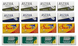 Blade Sampler Packs: 80x DE Razor Blades (Astra, Shark, Derby)