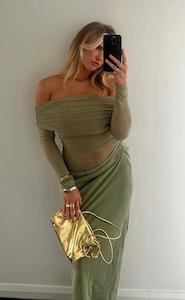 Yasmin Off-Shoulder Maxi Dress (Green)