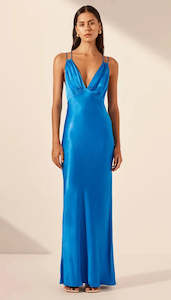 Full Length: Nora Plunged Double Strap Maxi Dress (Aqua)