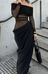 Yasmin Off-Shoulder Maxi Dress (Black)