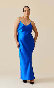 Full Length: Logan Satin Slip (Cobalt)