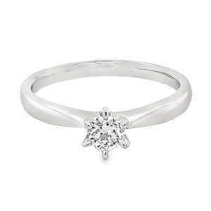 9ct White Gold Solitaire Round Brilliant Cut Lab Grown Diamond Ring 0.25ct