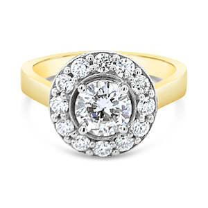 18ct Yellow Gold & Platinum Halo Ring 1.00ct Centre 1.50ct TDW