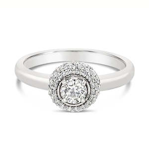 Jewellery: 18ct White Gold Diamond Halo Aurora Ring