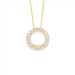 Ellani Gold Plated Open Circle Pendant Double Cz Row