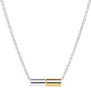 Sterling Silver Belcher Chain With 15Mm Silver & Yellow Gold Plated Tube Pendant…