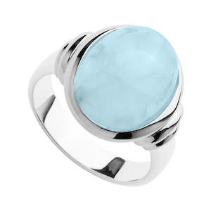 Jewellery: Cabochon Oval Aquamarine Sterling Silver Bezel - Size Medium (Cannot Be Resized)