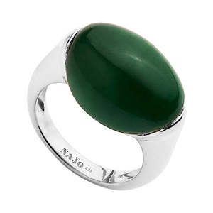 Jewellery: Sterling Silver And Green Aventurine Pebble Ring - Size Large