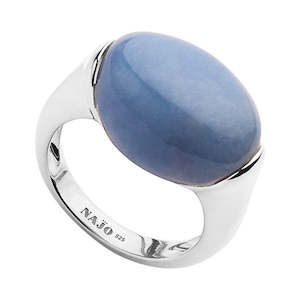 Jewellery: Sterling Silver And Blue Angelite Pebble Ring - Size Medium