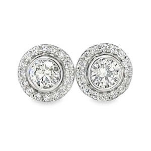 18ct White Gold Diamond Solitaire Earrings with Removable Platinum Diamond Halo Jackets