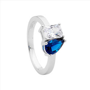 Sterling Silver Emerald & London Blue Cz Ring