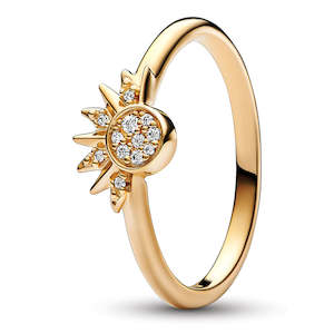 Celestial Sun 14K Gold-Plated Ring With Clear Cubic Zirconia