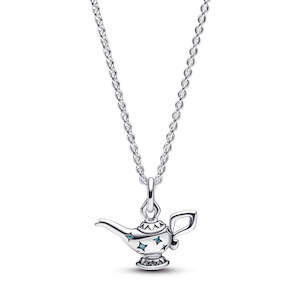 Disney Aladdin Lamp Sterling Silver Collier With Teal Cubic Zirconia