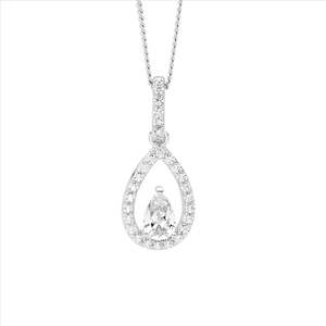 Sterling Silver Pear Cz Centre Drop Pendant