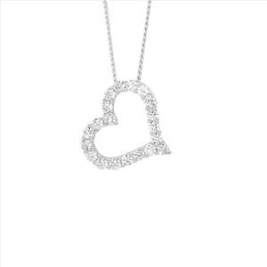 Sterling Silver Cz 13Mm Open Heart On Angle Pendant