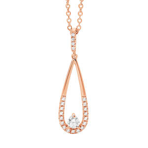 Sterling Silver Rose Gold Cz Long Drop Tear Pendant