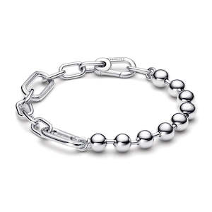 Sterling Silver Bead And Link Bracelet