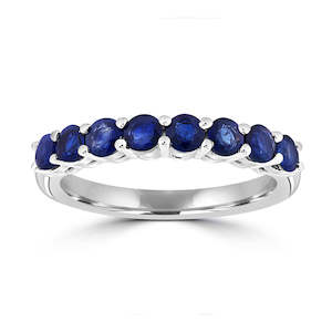 9ct White Gold Round Blue Sapphire Ring