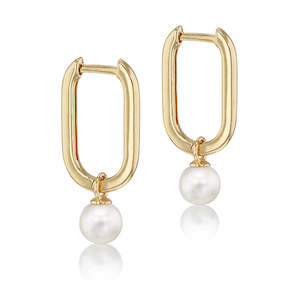 9ct Yellow Gold Hollow Freshwater Pearl Oval Hoop Earrings