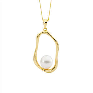 Ss Open Oval Pendant W/ Freshwater Pearl, Gold Plating Ss Open Oval Pendant W/ F…