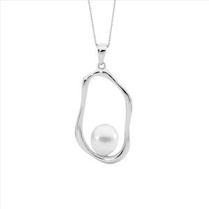 Ss Open Oval Pendant W/ Freshwater Pearl