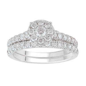 18ct White Gold Diamond Halo Bridal Set