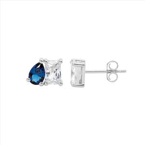 Jewellery: Sterling Silver Emerald & London Blue Pear Cut Cz Stud Earrings