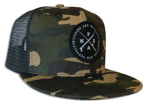 Television film or tape production: CROSS LOGO TRUCKER CAP - Camo