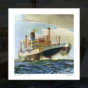 "Illustrated Cargoship" signed giclee art print by Dick Frizzell