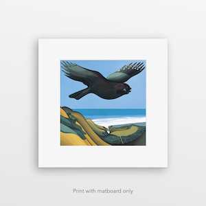 Don Binney: "Over Black Rock, Te Henga" pre-matted art print by Don Binney