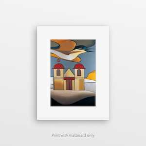 "Kotare over Ratana church, Te Kao" pre-matted art print by Don Binney