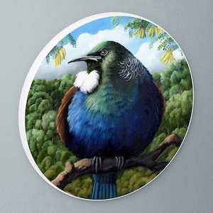 "Tui Fat Bird Study I" circular art disc by Frank Gordon