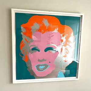 "Teal Marilyn" framed art screenprint by Andy Warhol