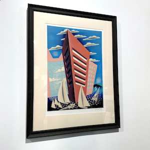 'Tall Ships' framed lithographic print by Dick Frizzell