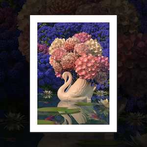 "Hydrangea Pond" art print by Simon Stockley