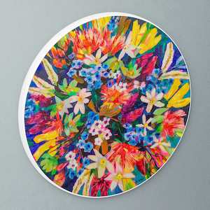 "Aotearoa in Blue" circular art disc by Jenni Stringleman