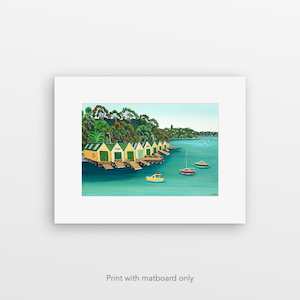 "Orakei Boat Sheds" pre-matted art print by Susan Edge