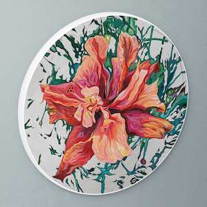 "Golden Hibiscus" circular art disc by Nikish Designs