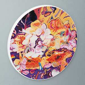 "Hot Hydrangea and Butterflies" circular art disc by Nikish Designs