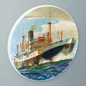 "Illustrated Cargoship" circular art disc by Dick Frizzell