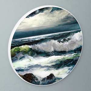 "Moonlight Through Breaking Wave" circular art disc by Dick Frizzell