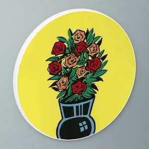 "Comic Roses" circular art disc by Dick Frizzell